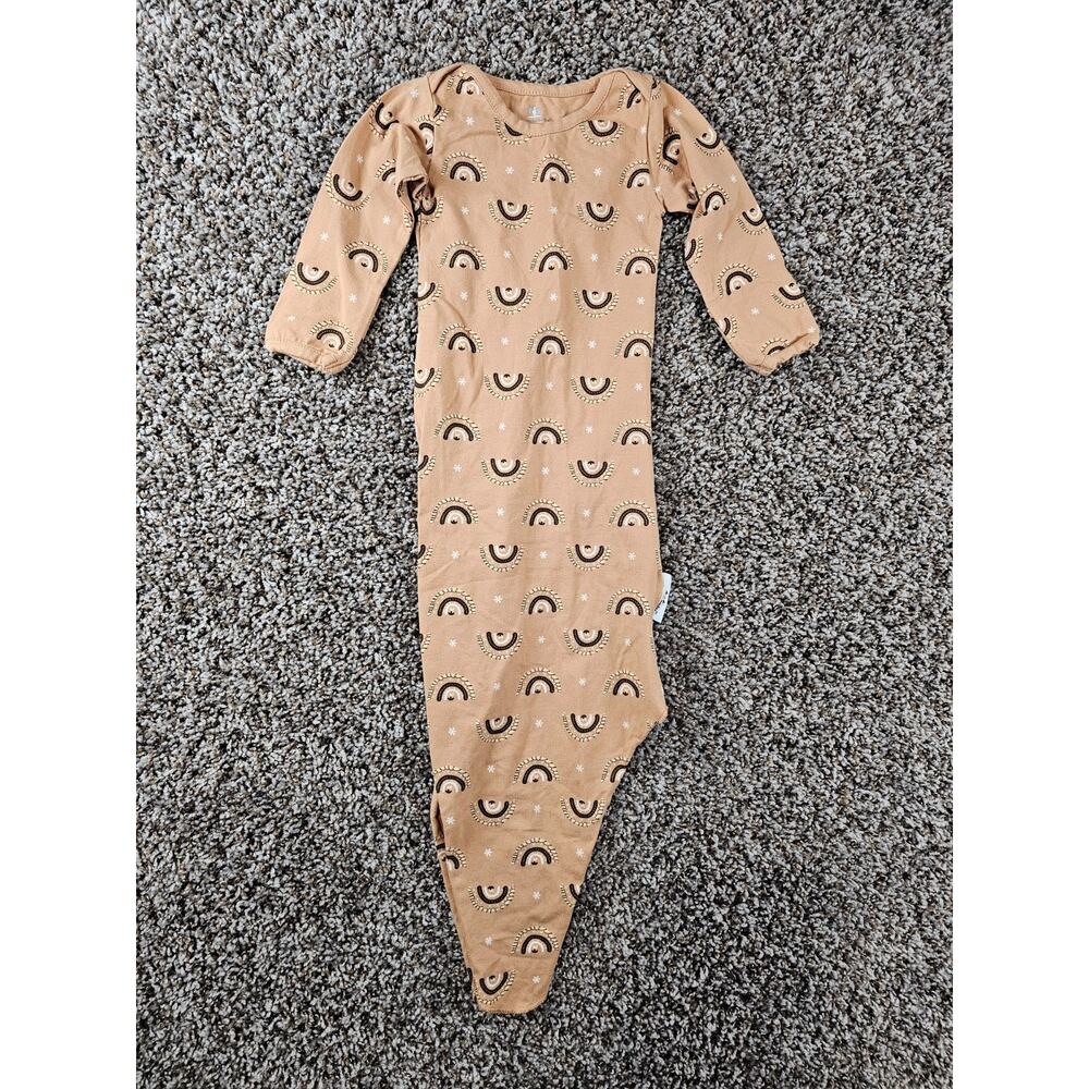 Miracle Baby Sz 0-6M Knotted One Piece Long Sleeve Outfit Rainbow Baby Beige